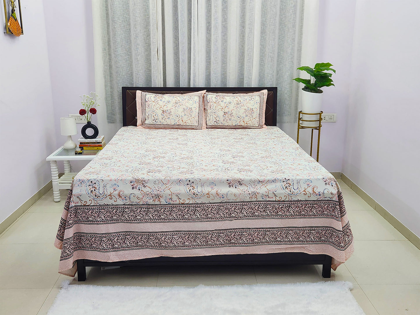 Jiya - Pink & White Ethnic Bedsheet