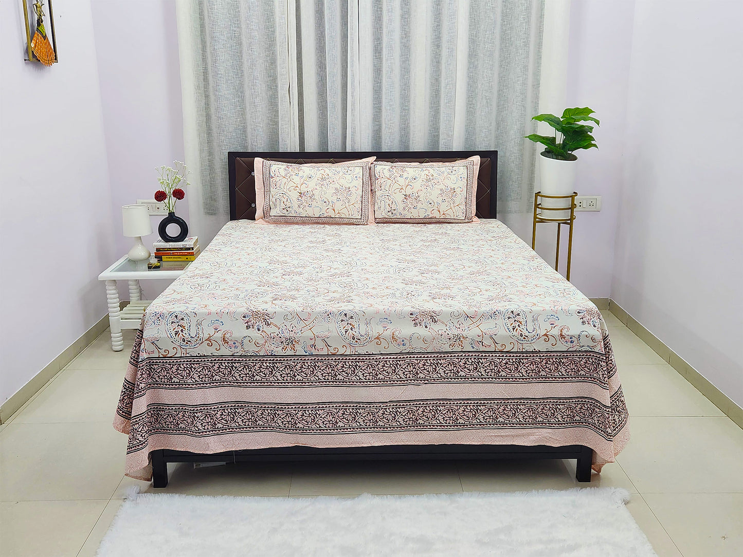 Jiya - Pink & White Ethnic Bedsheet