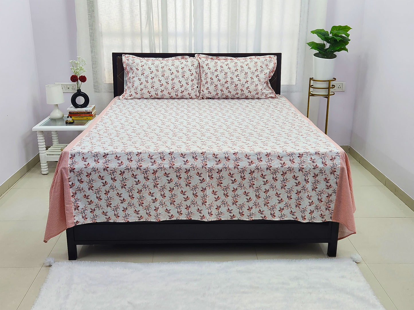Ema-White Cotton Bedsheet