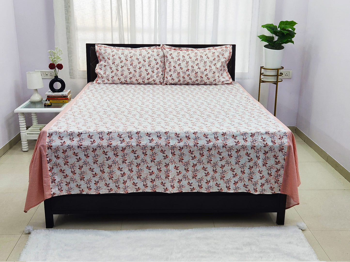 Ema-White Cotton Bedsheet