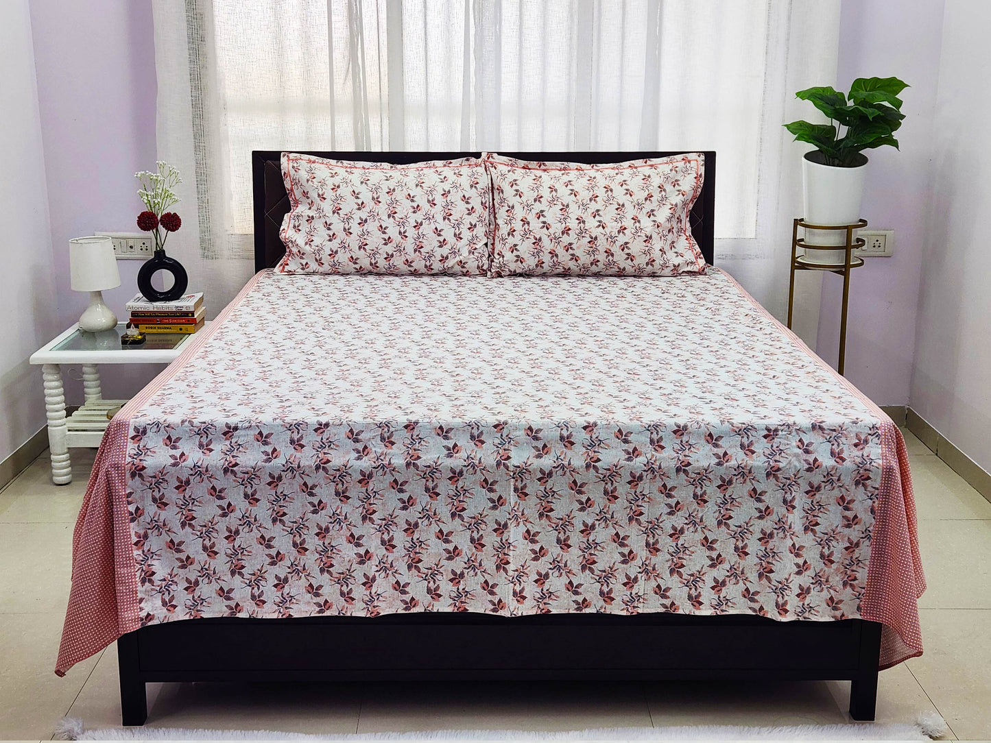 Ema-White Cotton Bedsheet