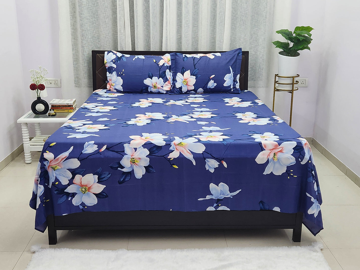 Ocean Lily Blue Floral Bedsheet