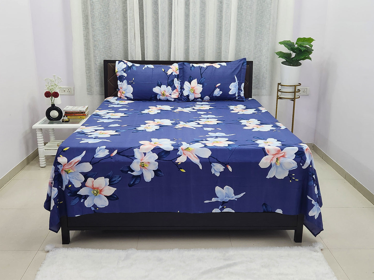Ocean Lily Blue Floral Bedsheet