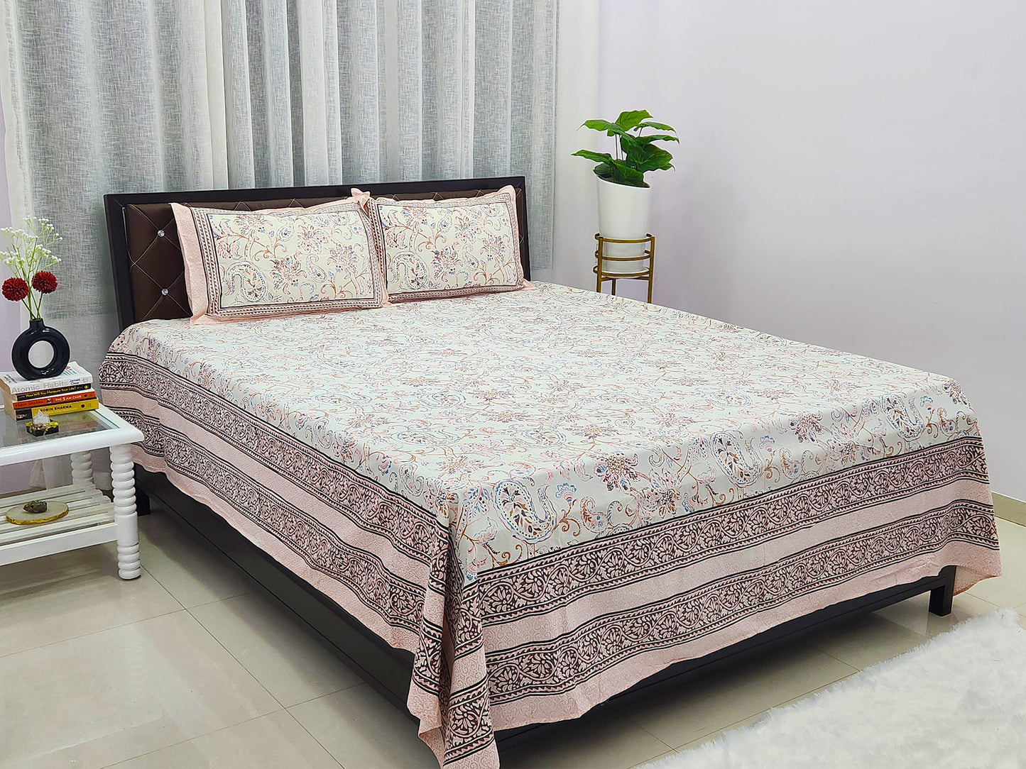 Jiya - Pink & White Ethnic Bedsheet
