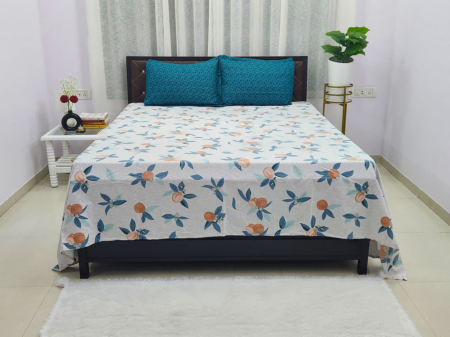 Mia- White & Blue Bed Sheet