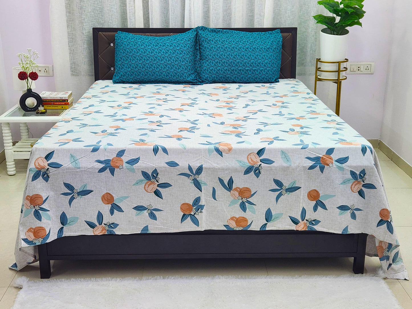Mia- White & Blue Bed Sheet