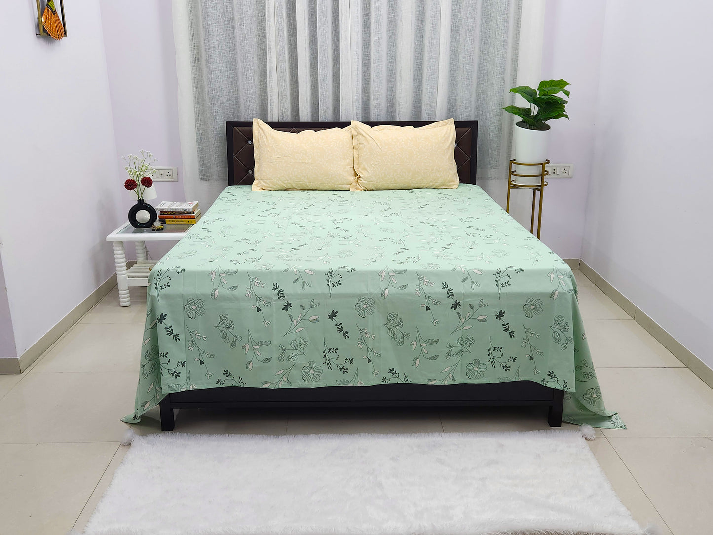 Plush Hue- Pastel Green & Yellow Bedsheet
