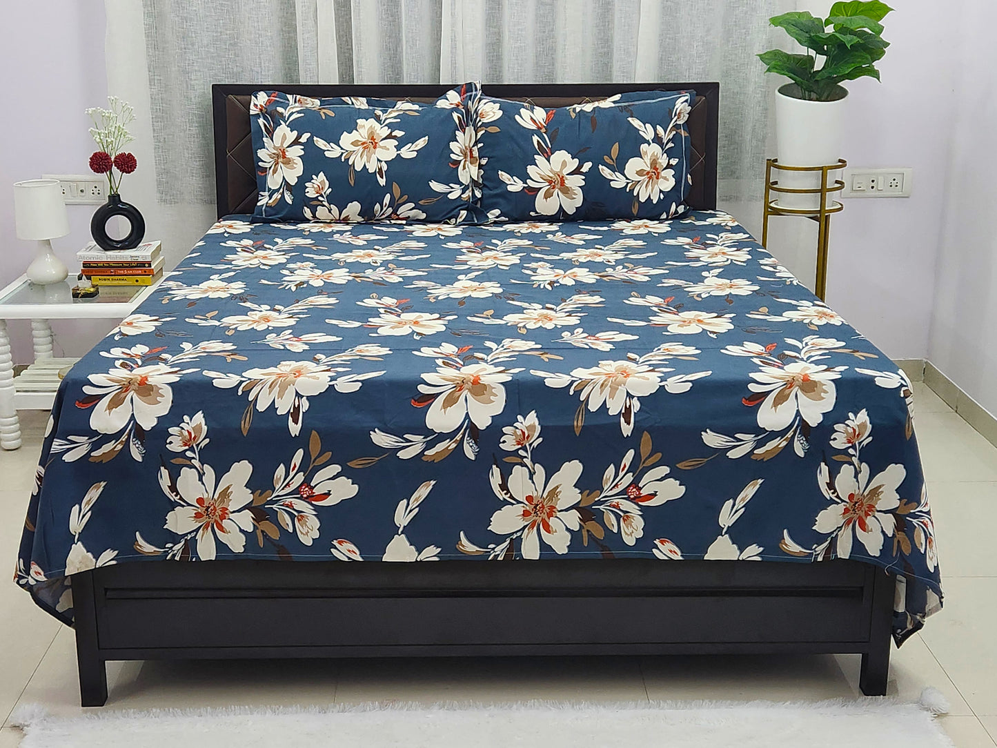 Nora- Blue Floral Bedsheet