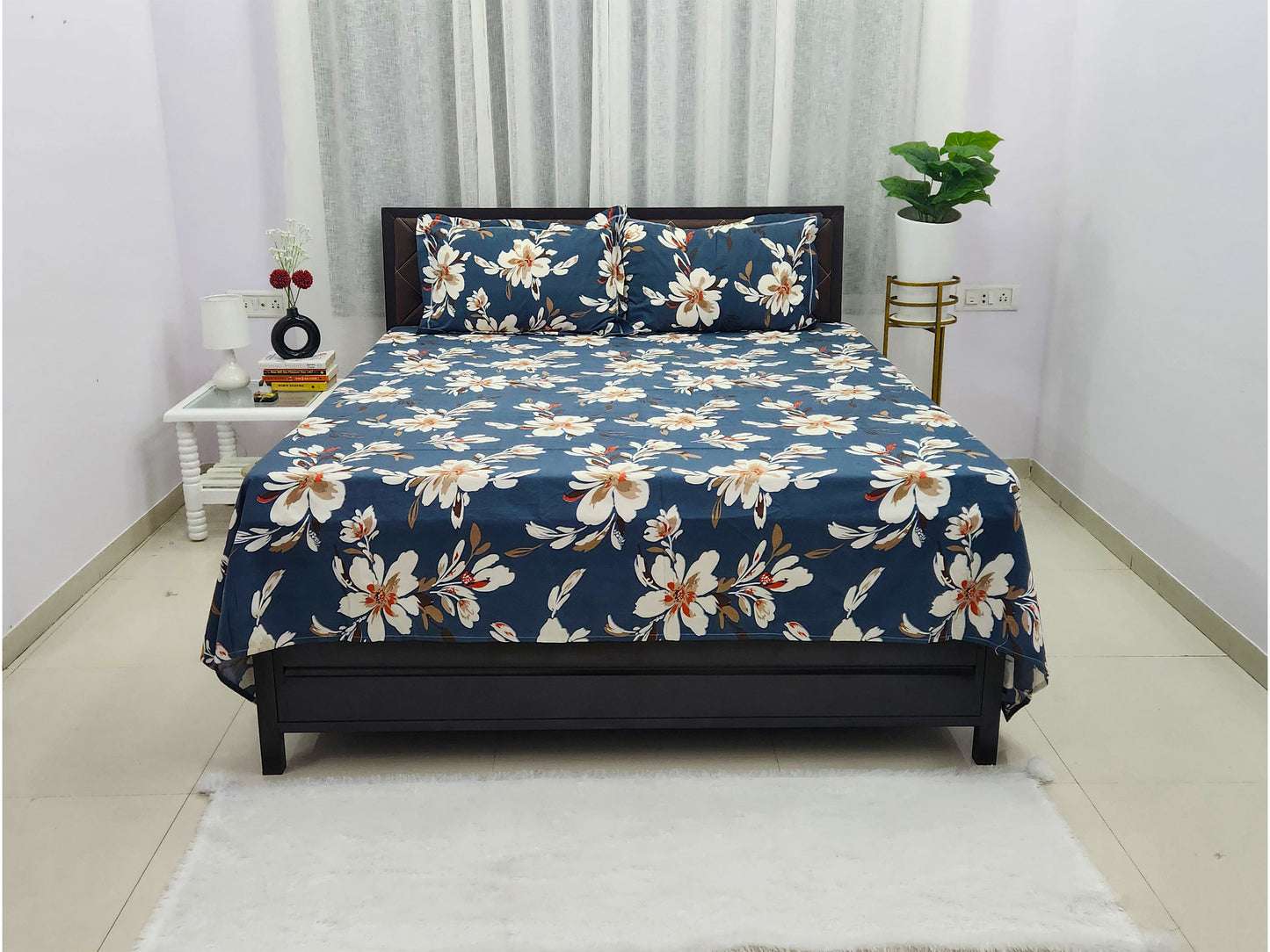 Nora- Blue Floral Bedsheet