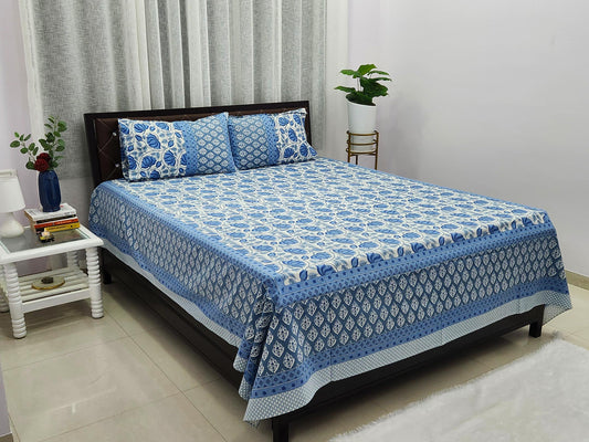Blue Lotus Floral Bedsheet
