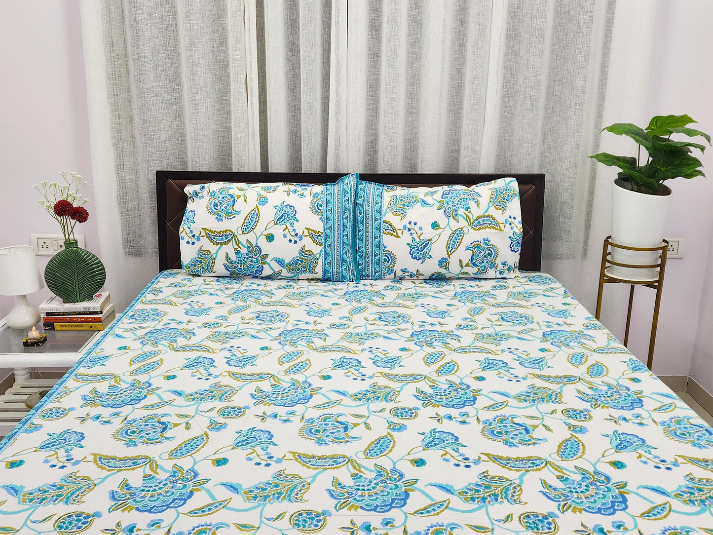 Skye Flora Blue Cotton Bedsheet
