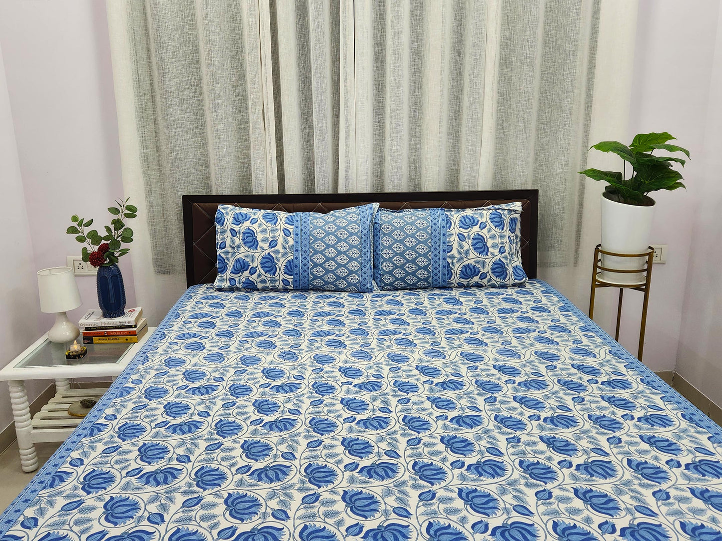 Blue Lotus Floral Bedsheet