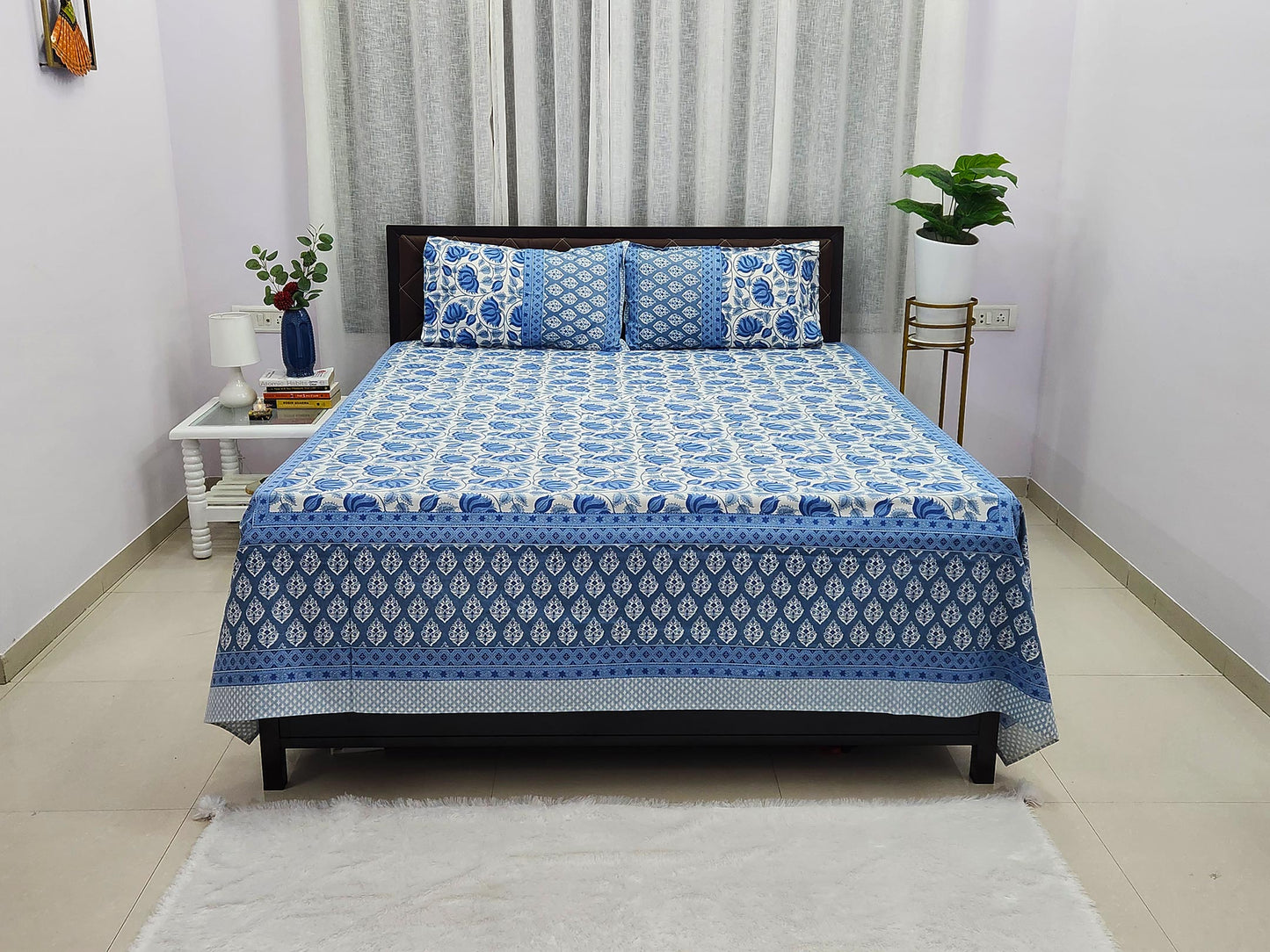 Blue Lotus Floral Bedsheet