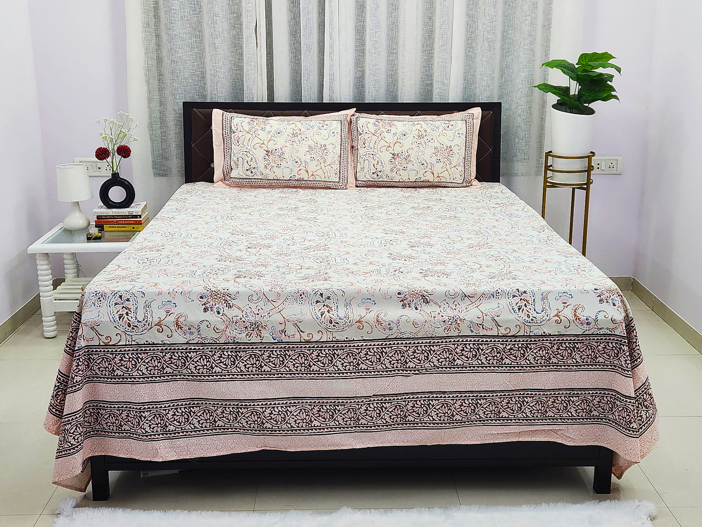 Jiya - Pink & White Ethnic Bedsheet