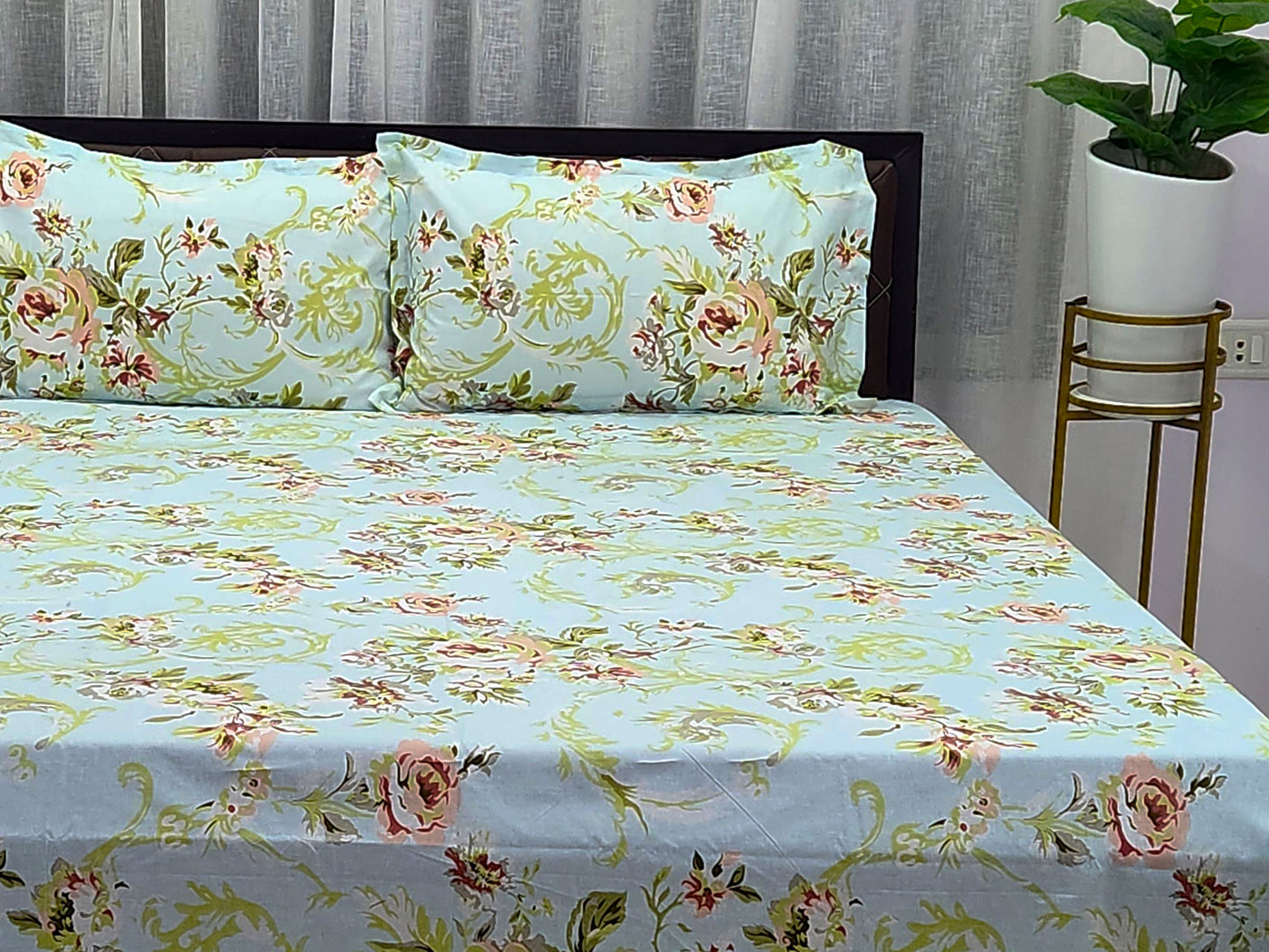 Lush Mint Green Floral Bedsheet