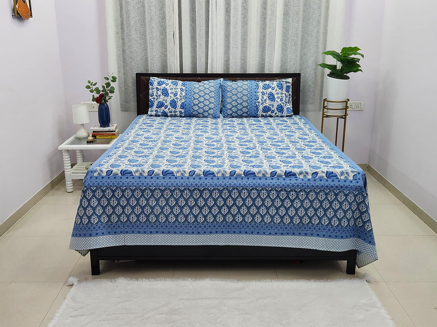 Blue Lotus Floral Bedsheet
