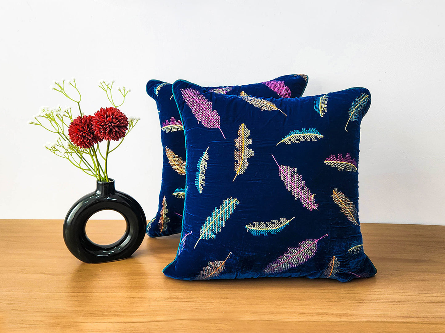 Midnight Feathers Dark blue Cushion cover