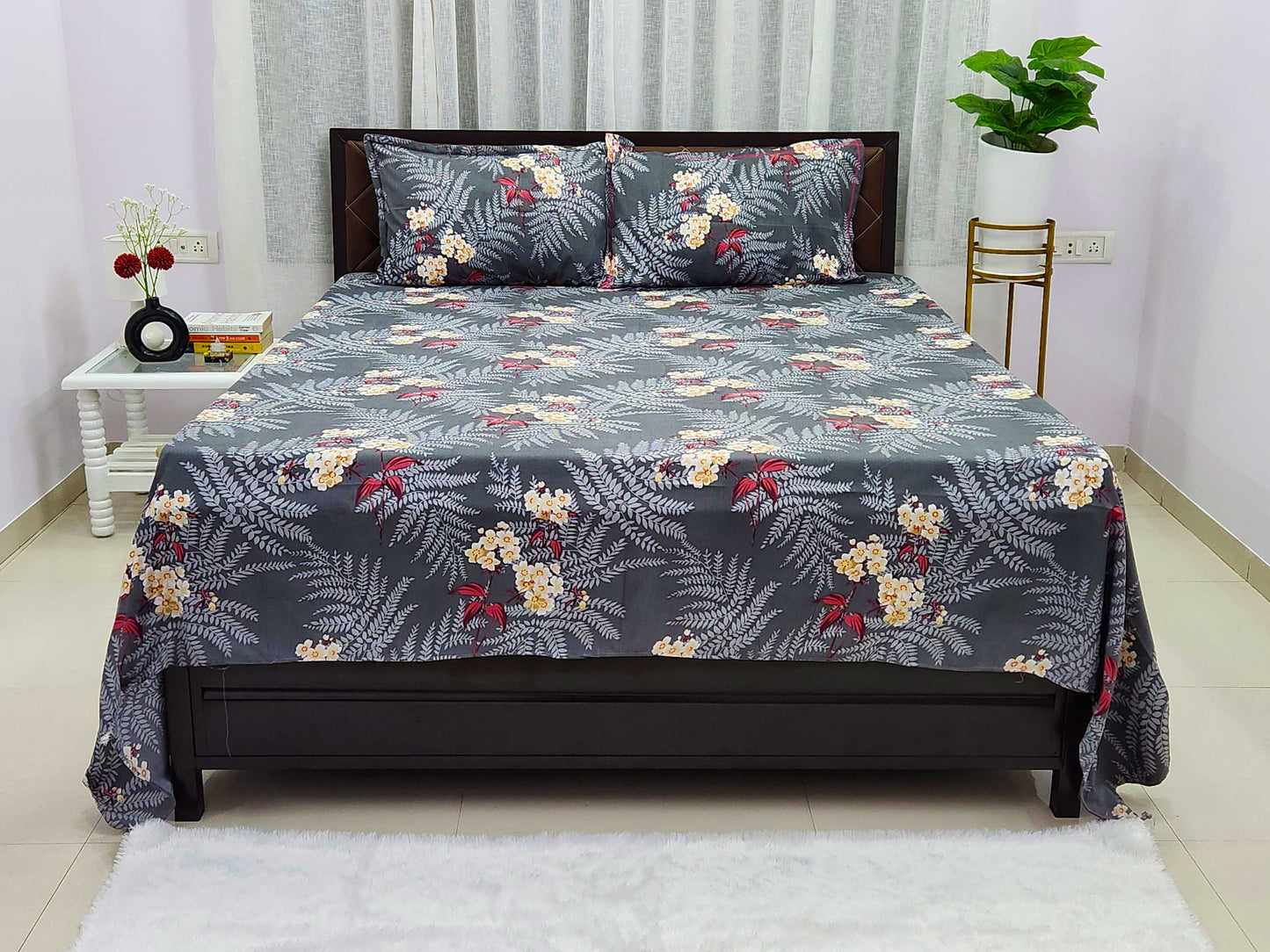 Grey Orchid Bedsheet