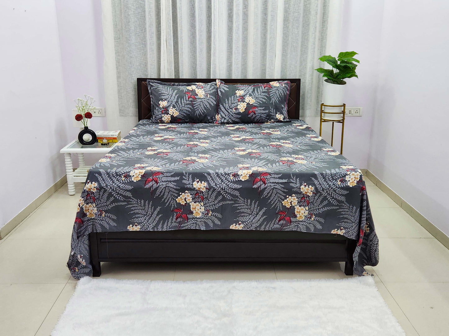 Grey Orchid Bedsheet