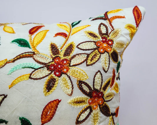 Floral Elegance Off White Cushion Cover