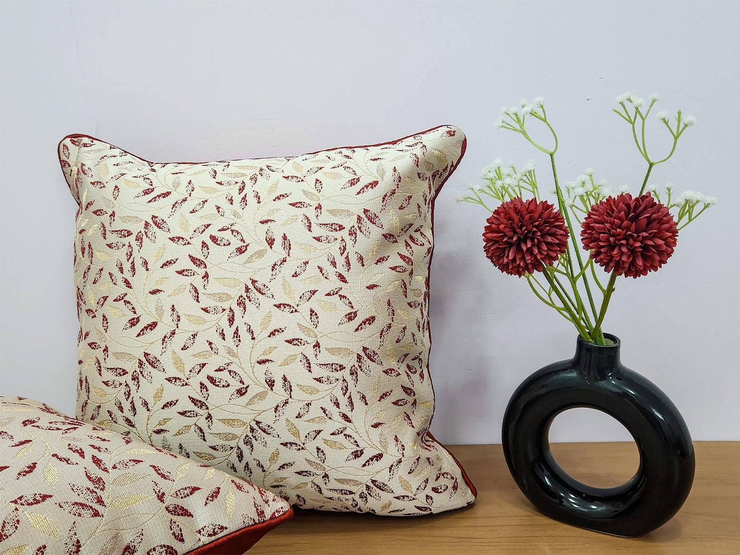 Dreamy Leaves Red and white Cushion Cover
