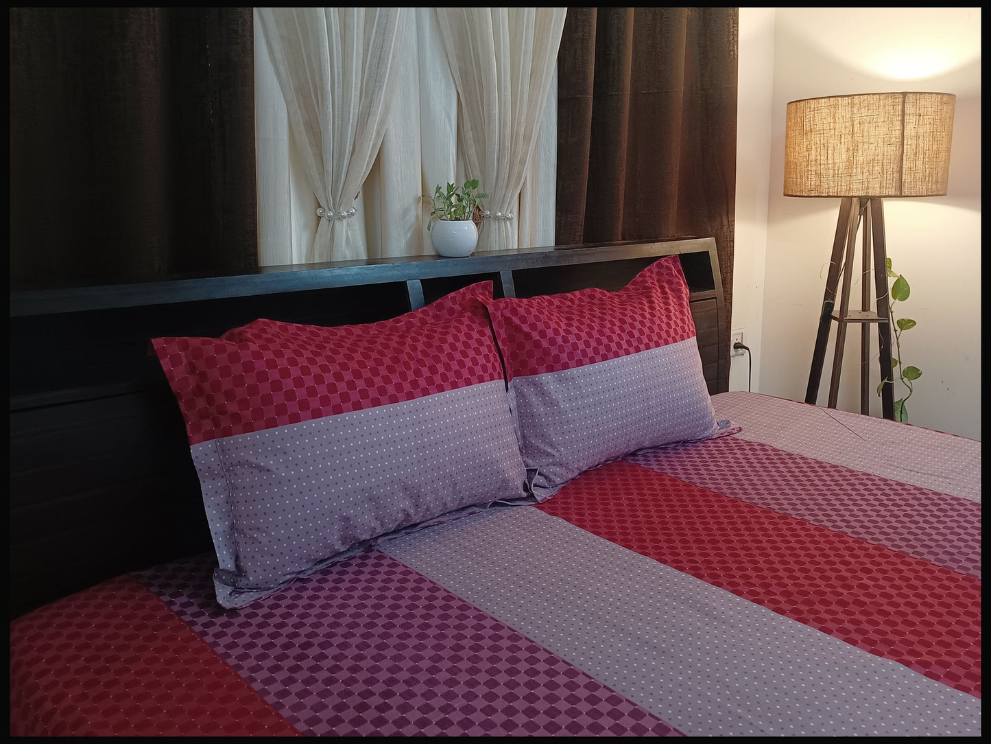 Dhara - Maroon Red Striped Bedsheet