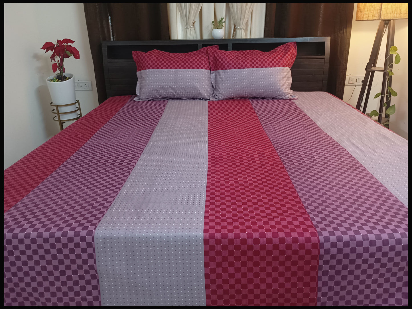 Dhara - Maroon Red Striped Bedsheet
