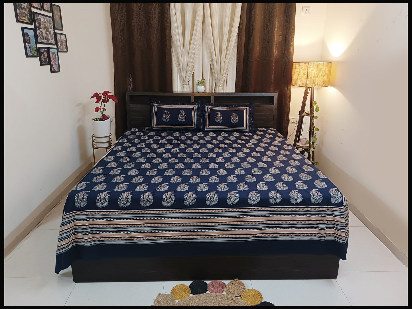 Neelanjana - Blue Ethnic Bed Sheet