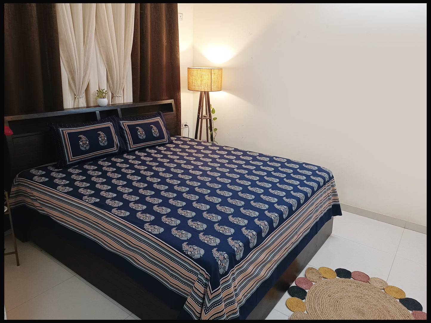 Neelanjana - Blue Ethnic Bed Sheet