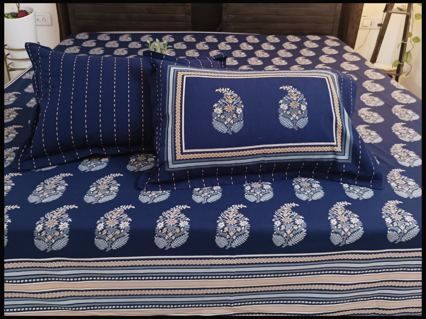 Neelanjana - Blue Ethnic Bed Sheet