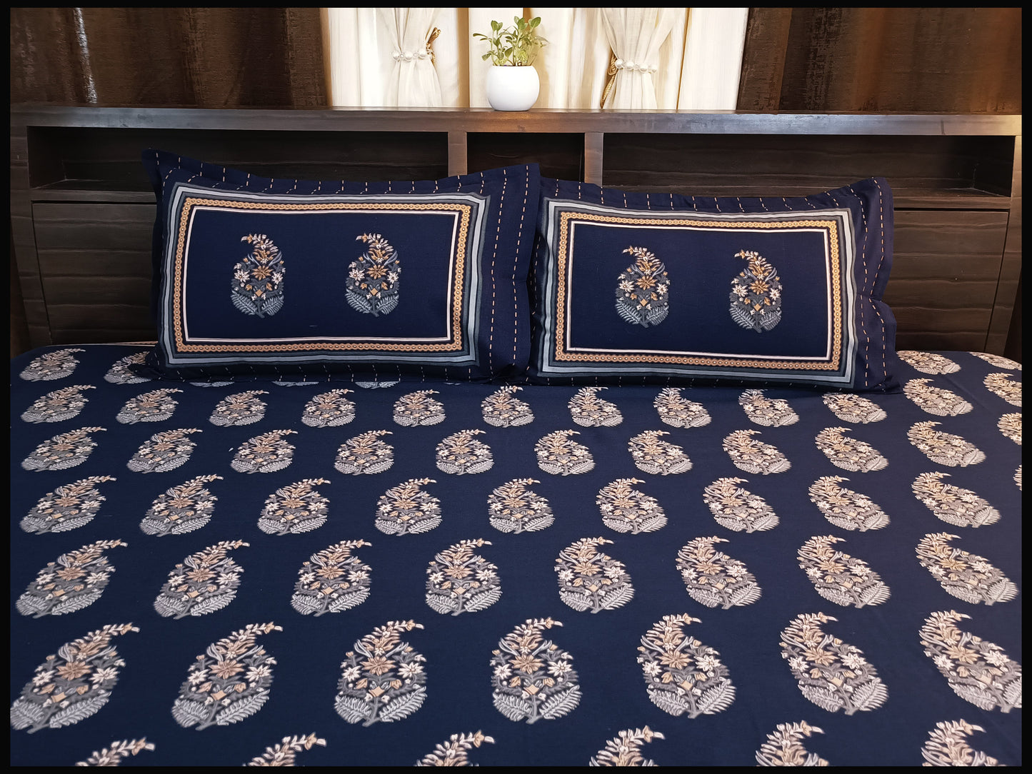 Neelanjana - Blue Ethnic Bed Sheet