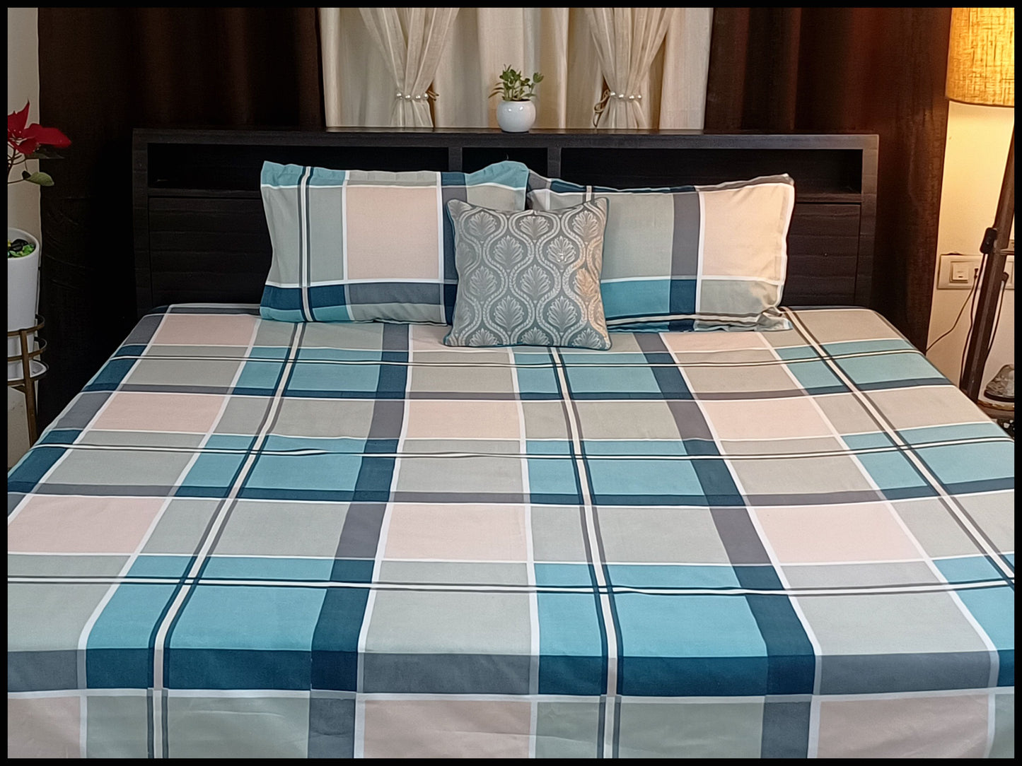 Nimisha - Blue Plaid Checks Bedsheet