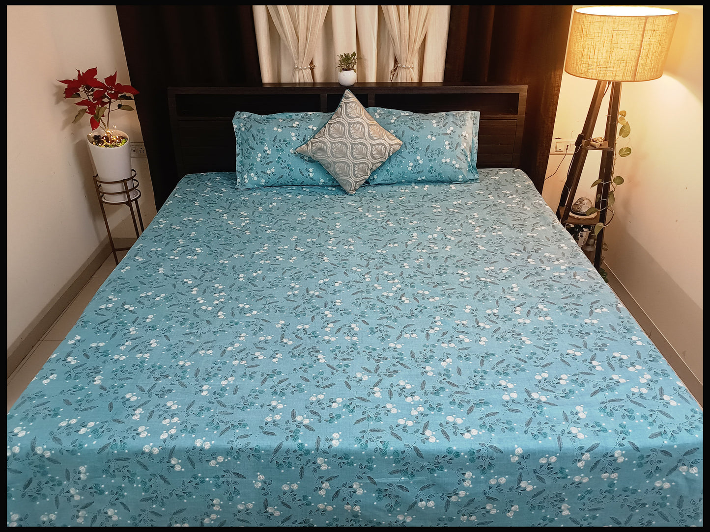 Rea - Blue Floral Designer Bedsheet