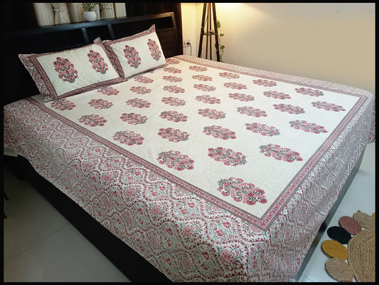 Rishima - Red & White Ethenic Bedsheet