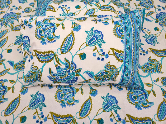 Skye Flora Blue Cotton Bedsheet