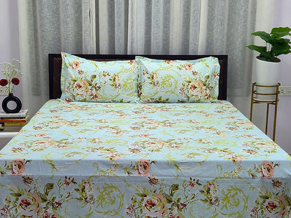 Lush Mint Green Floral Bedsheet