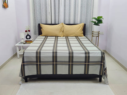 Ash Checks Grey & Yellow Bedsheet