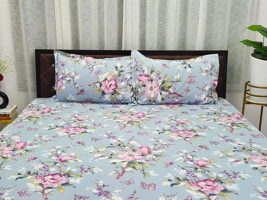 Silver Bloom Grey Bedsheet