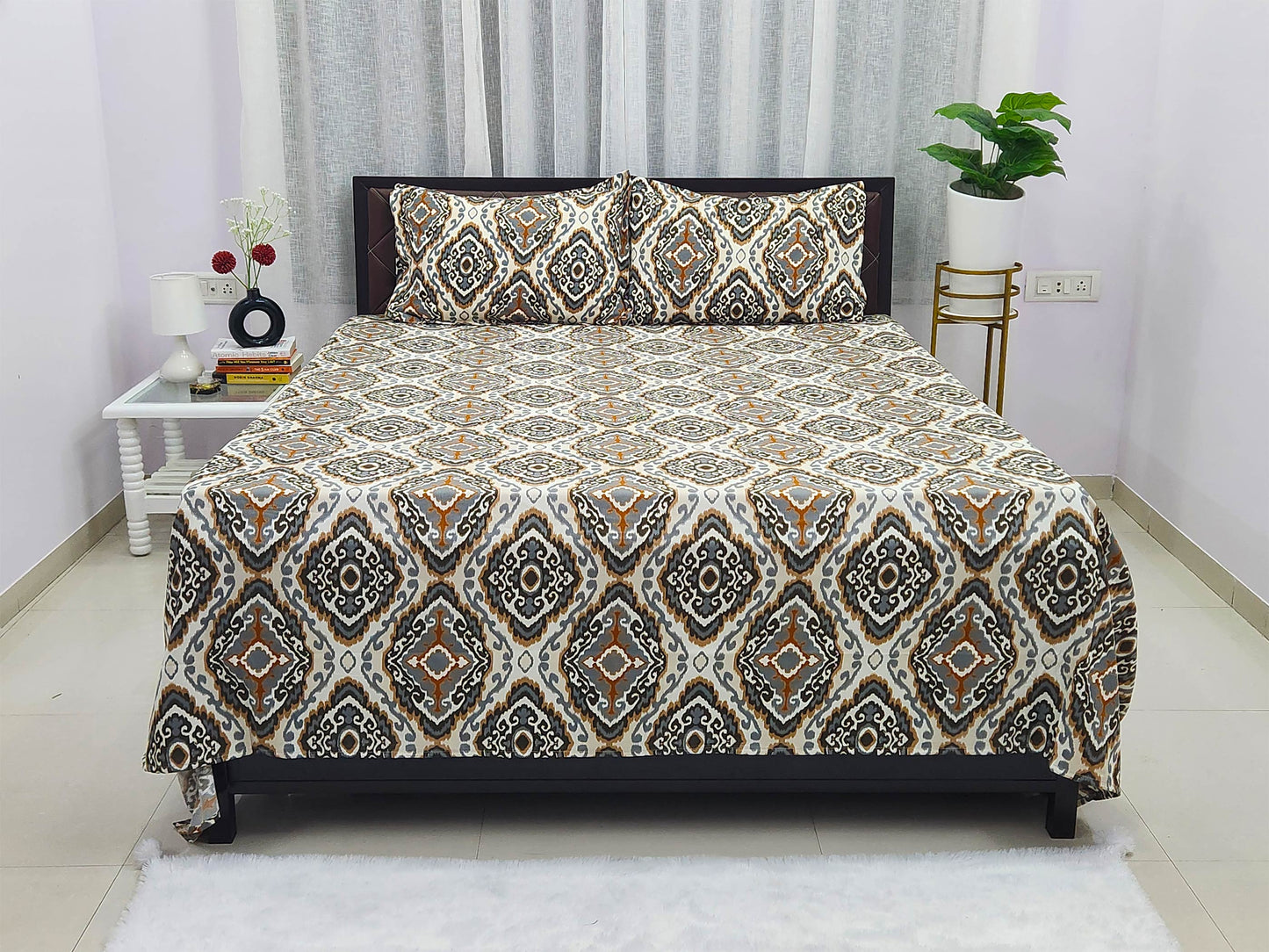 Meenal- White & Grey Bed Sheet