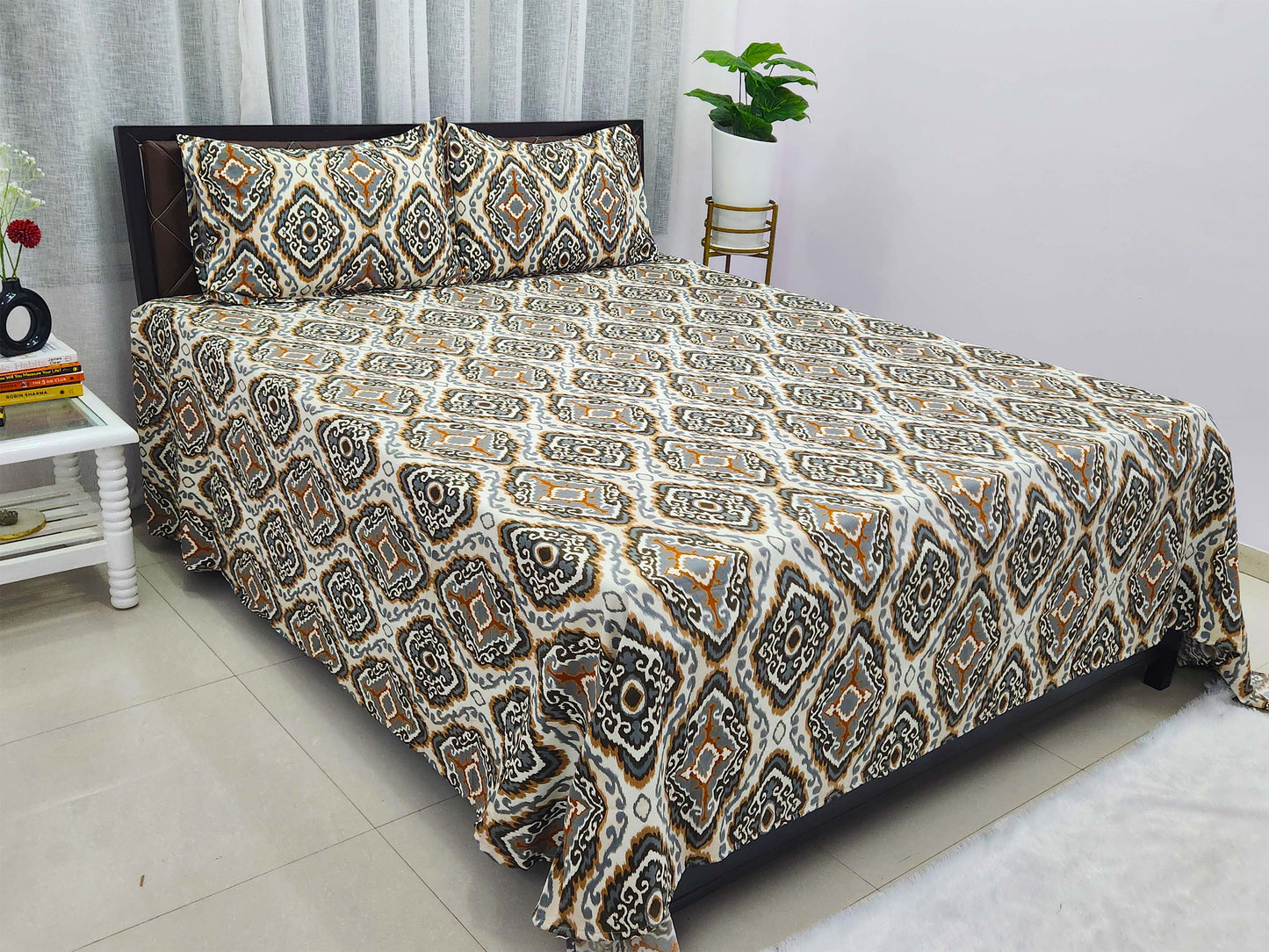 Meenal- White & Grey Bed Sheet