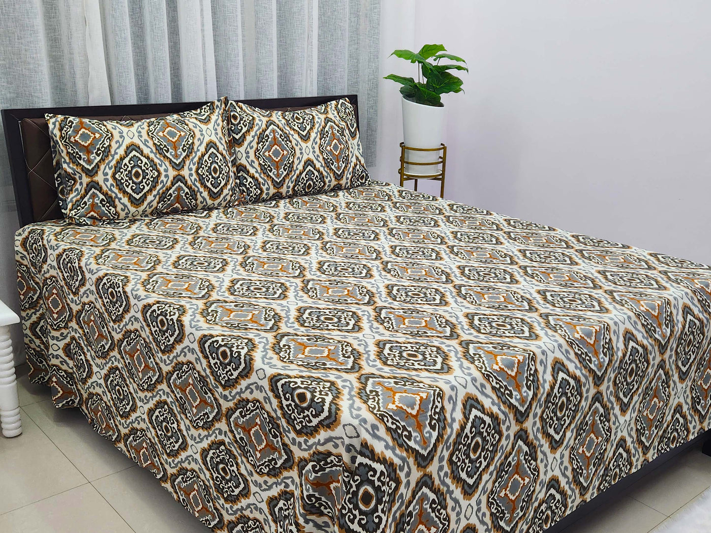 Meenal- White & Grey Bed Sheet