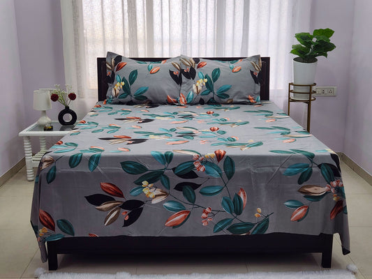 Emerald Petals- grey Bedsheet