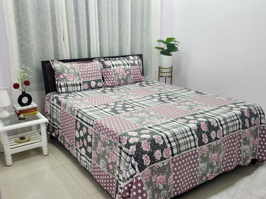 Zoe- White & Pink Floral Bedsheet