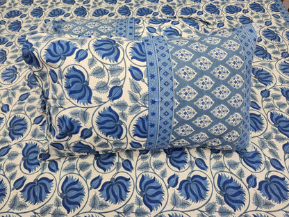 Blue Lotus Floral Bedsheet