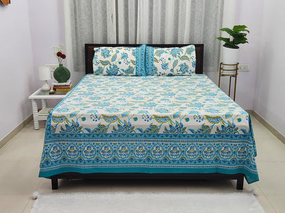 Skye Flora Blue Cotton Bedsheet