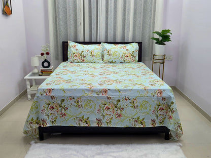 Lush Mint Green Floral Bedsheet
