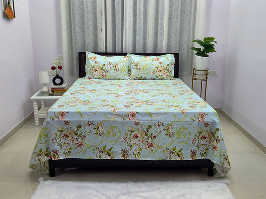 Lush Mint Green Floral Bedsheet