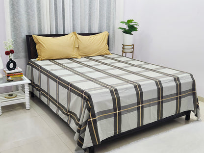 Ash Checks Grey & Yellow Bedsheet