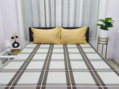 Ash Checks Grey & Yellow Bedsheet