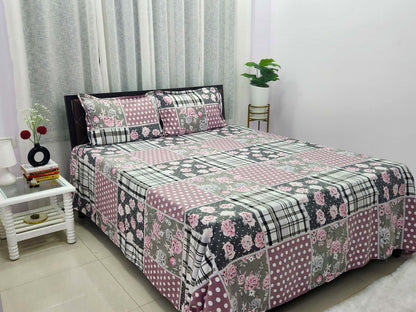 Zoe- White & Pink Floral Bedsheet
